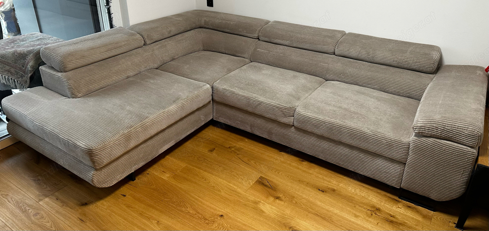 Ecksofa Kord Beige mit schlaffunktion und Stauraum