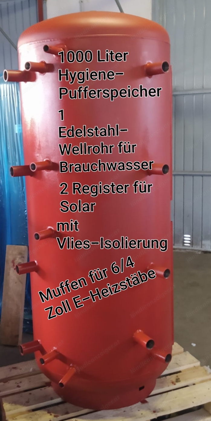 Hygienepufferspeicher 1000 Liter mit 2 Solarregister, unbenützt, neu wegen Planänderung abzugeben 