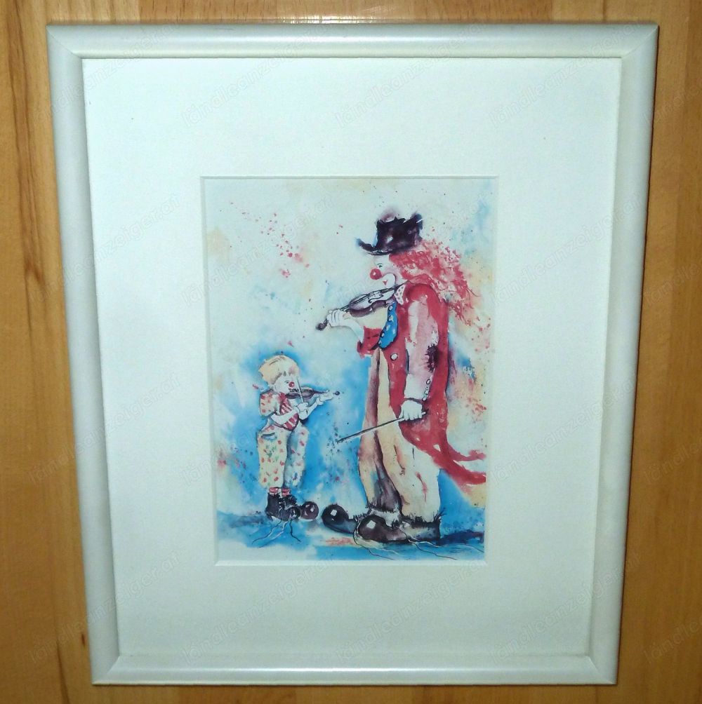 Clown mit Schüler - Aquarell des Rankweiler Malers Kurt Huber