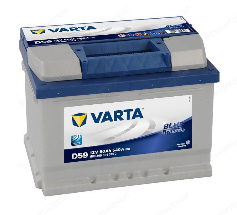 Autobatterie Varta D59 Blue Dynamic 60Ah 540A Pluspol rechts 175mm hoch - B-Ware