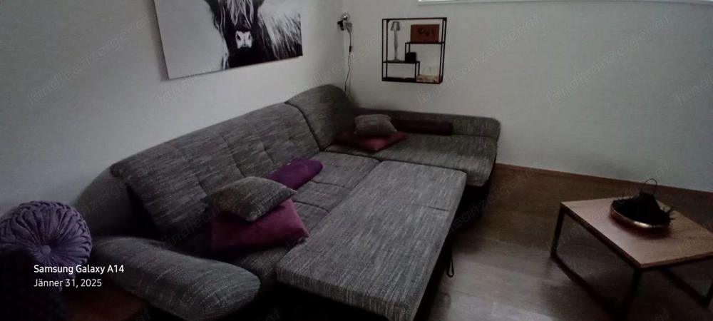 Couch neuwertig ausziehbar in hellgrau