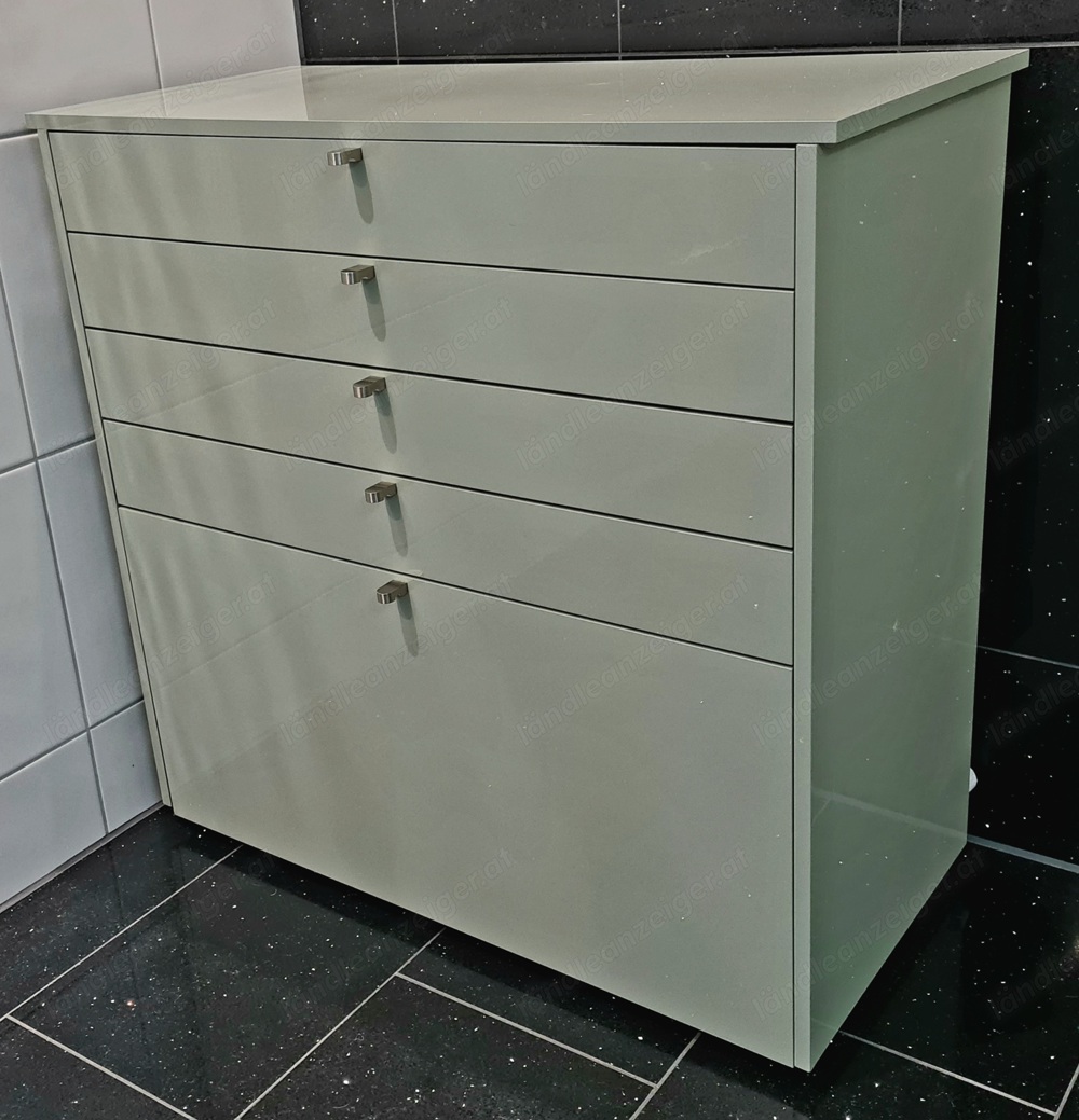 RESERVIERT - Kommodenschrank   Sideboard mit 5 Schubladen, mintgrün hochglänzend, 86x42x84cm