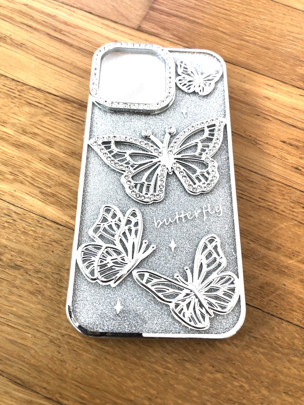 iPhone Hülle 16 Pro Max Silber glitzernd NEU