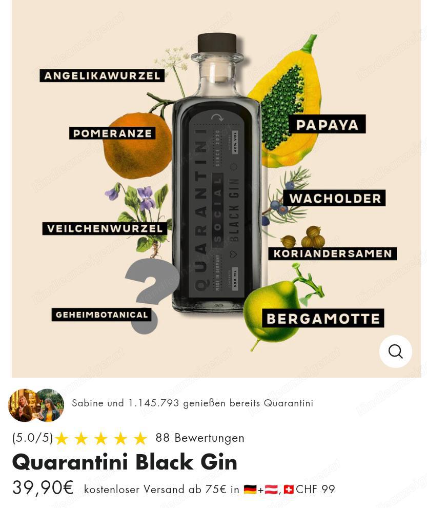 Quarantini Black Gin    versiegelt   NP 40 +Versand