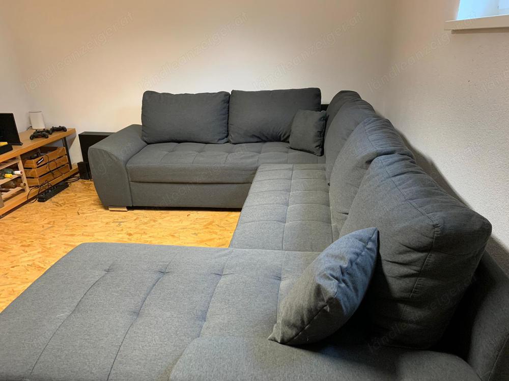 Couch   Wohnlandschaft grau Stoff