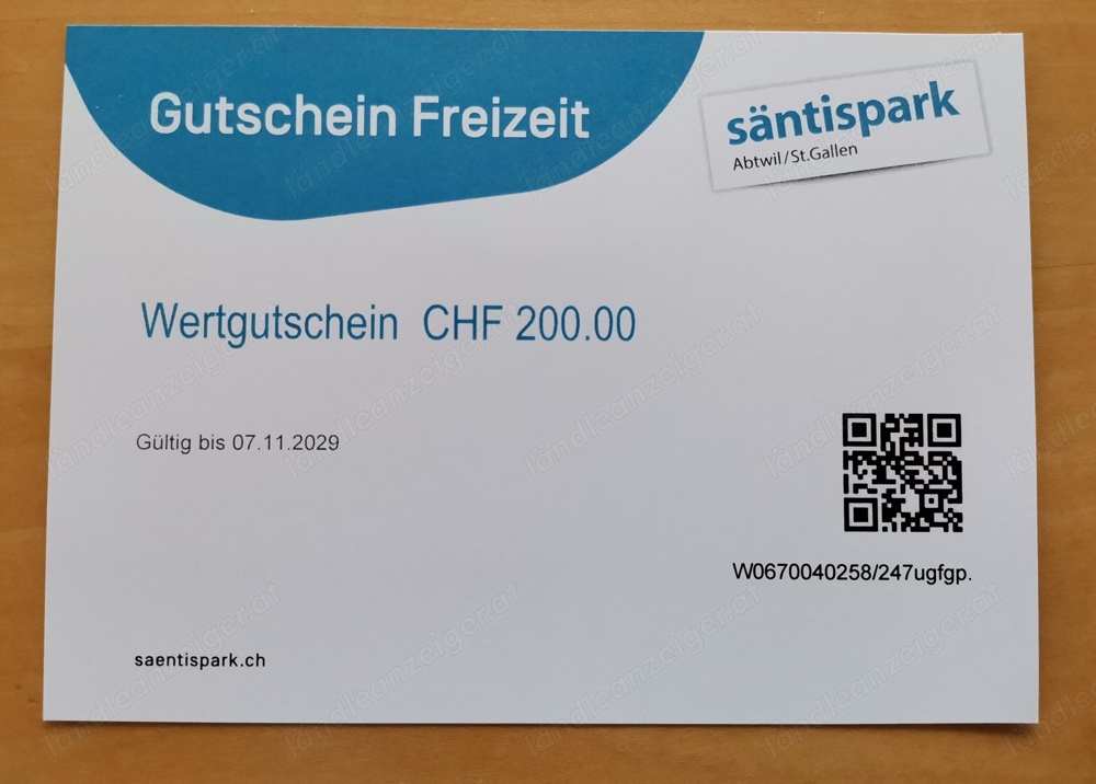 Gutschein Säntispark CHF 200,00 um EUR 175,00 abzugeben 