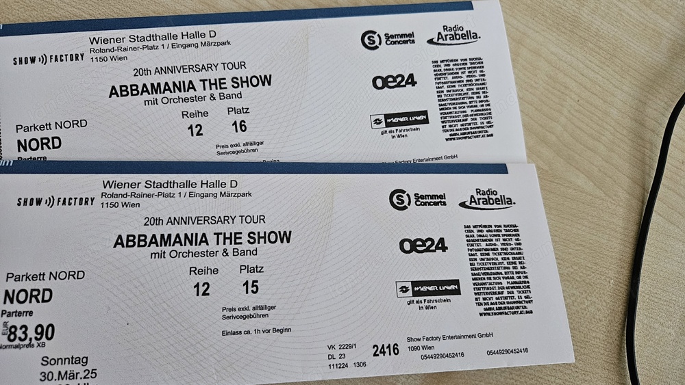 2 tickets abba mania the show