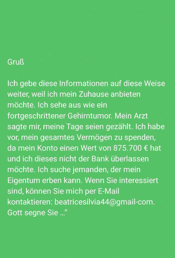 Schreiben Sie mir für weitere Informationen