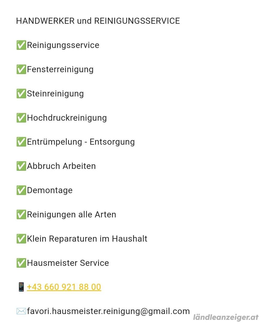 Handwerker und Reinigungsservice Handwerker und Reinigungsservice
