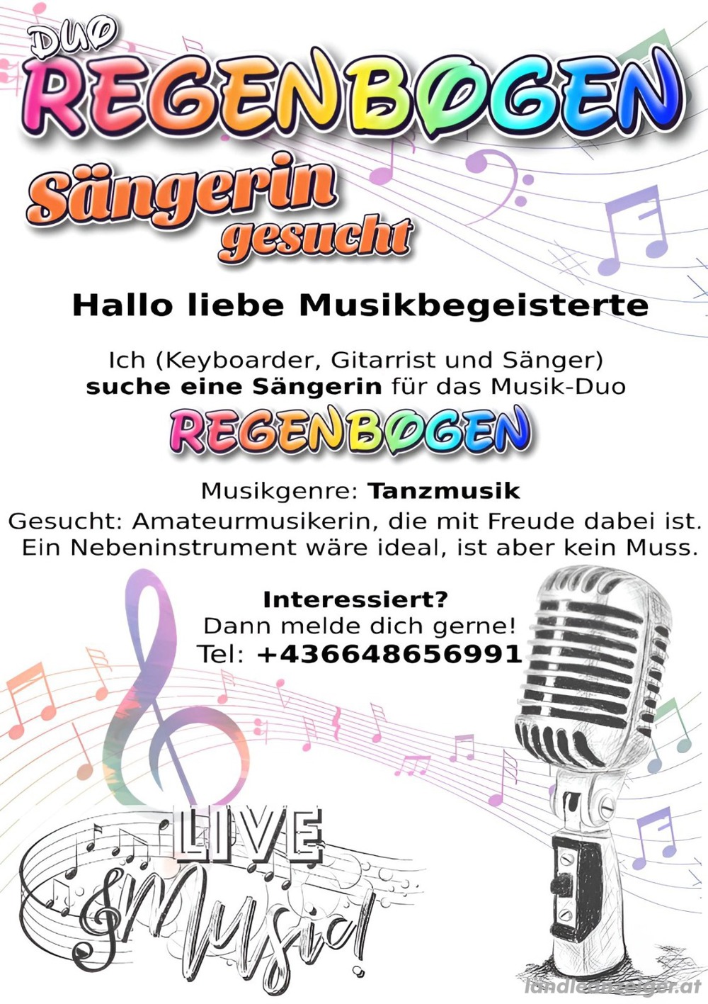 Sängerin für Musik-Duo gesucht