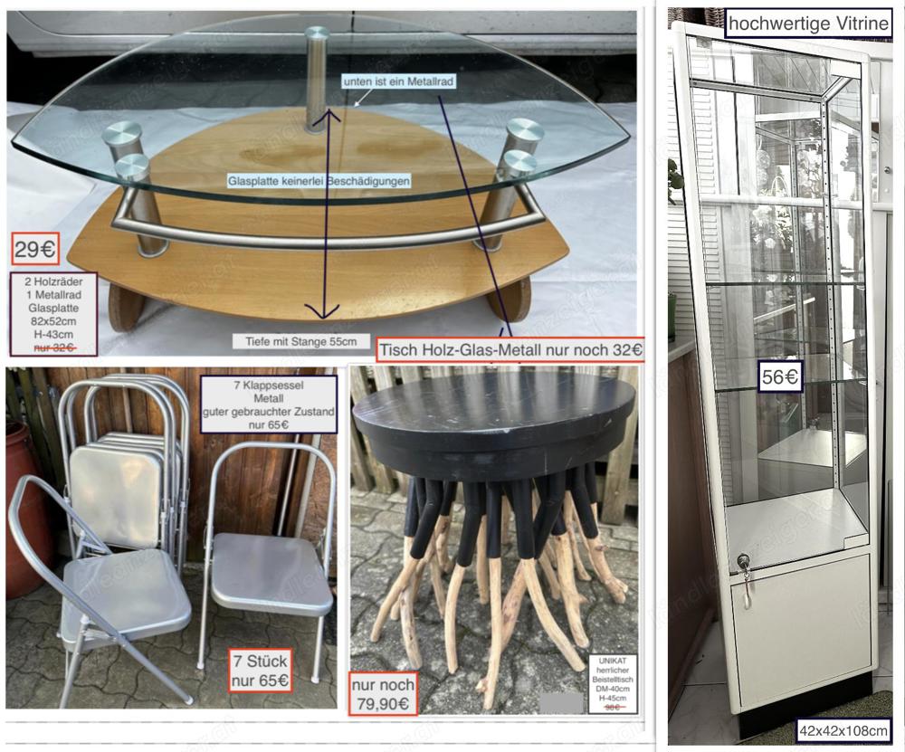 Beistelltisch Klappsessel Sofatisch hochwertige Vitrine