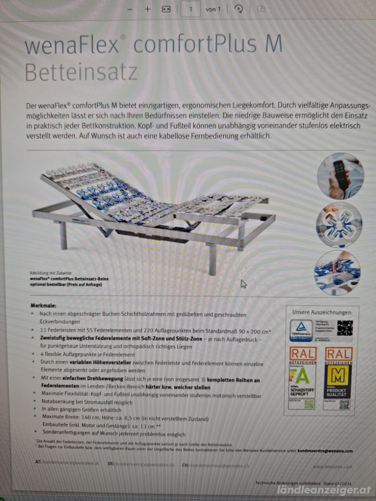 elektrisch verstellbarer Lattenrost, 100x200cm WenaTex elektrisch verstellbarer Lattenrost, 100x200cm WenaTex