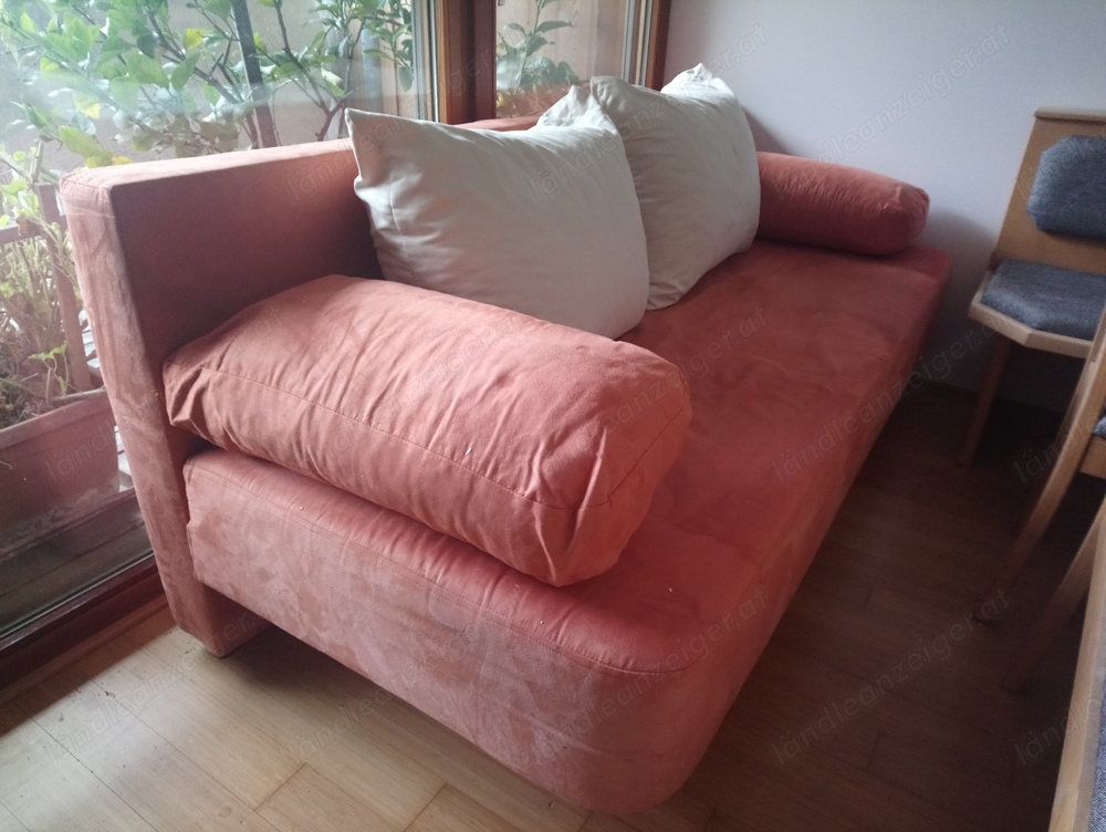 Orange Couch, Bettcouch mit Stauraum, gebraucht 