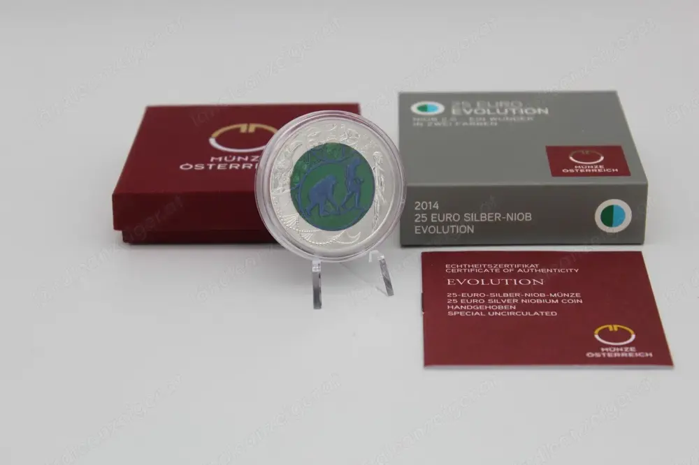 25 Euro Evolution Silber Niob Österreich 2014 handgehoben