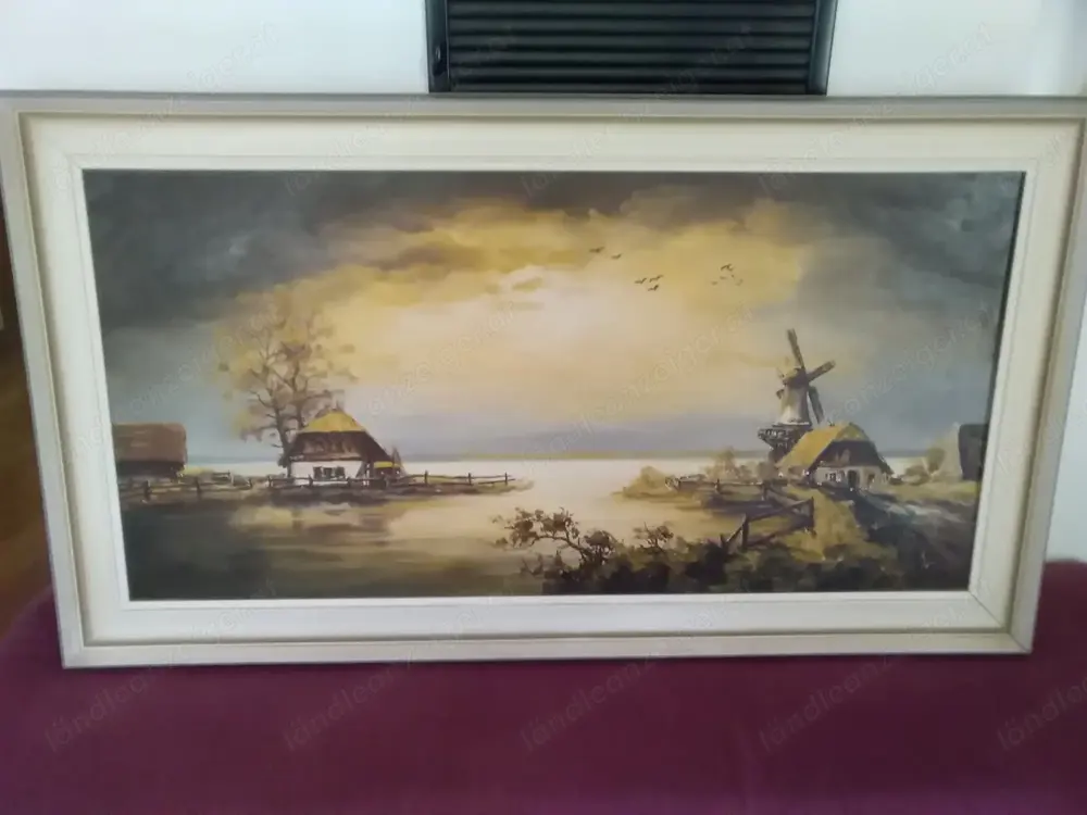 Großes Ölgemälde mit Windmühle Großes Ölgemälde mit Windmühle
