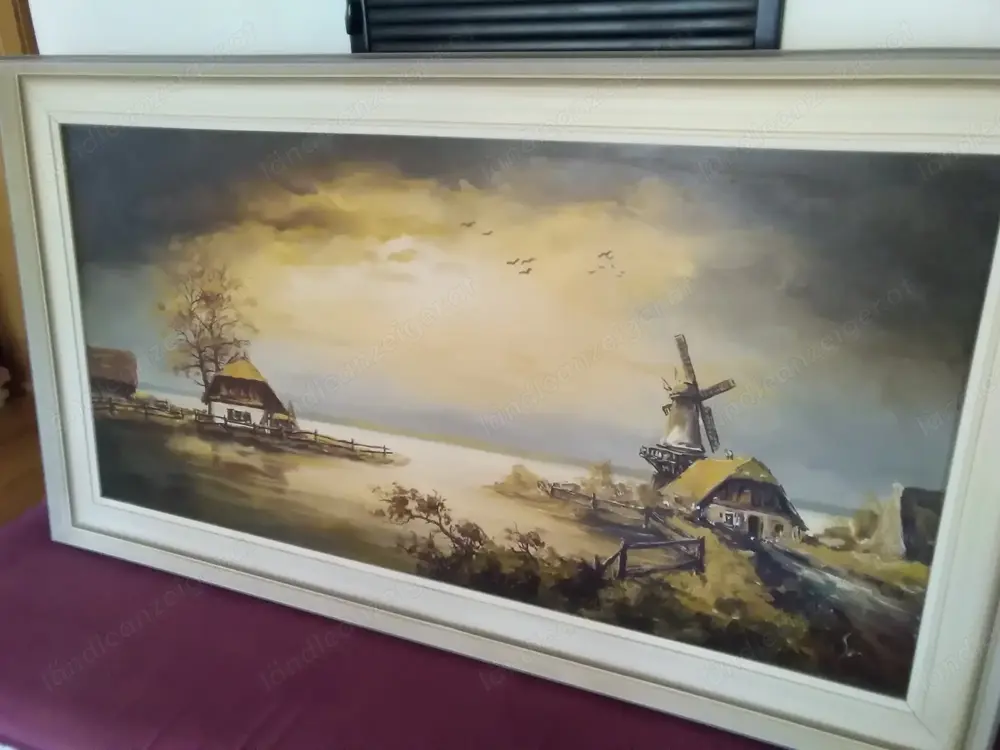 Großes Ölgemälde mit Windmühle Großes Ölgemälde mit Windmühle