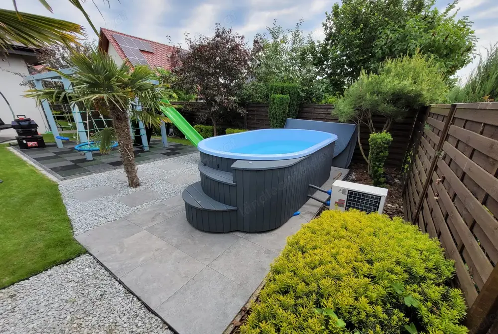 Freistehendes Swimmingpool Schwimmbecken Schwimmbad Gartenpool KRETA 370x210 mit Treppe 425 cm