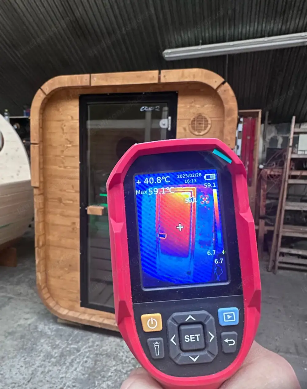 GardenAndPoolsCom Sauna GartenSauna Cubik Mini 150x120 cm  E-Ofen LED Sauna Set