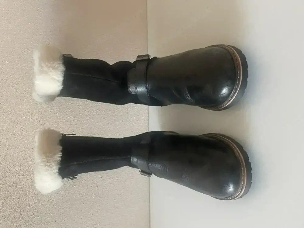 Friboo Winterschiefel schwarz Echt Leder gefüttert - Glattleder und Wildleder - Gr. 37 Mädchen