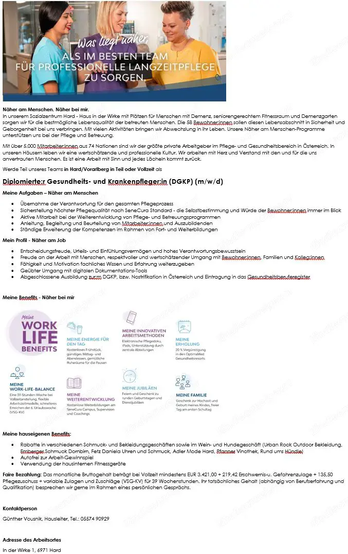 SeneCura Hard sucht: Diplomierte:r Gesundheits- und Krankenpfleger:in (DGKP) (m w d)  