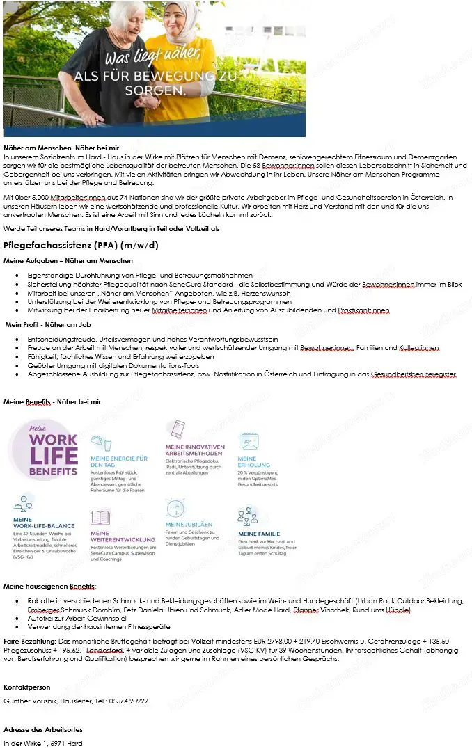 SeneCura Hard sucht: Pflegefachassistenz (PFA) (m w d)  in Teil oder Vollzeit