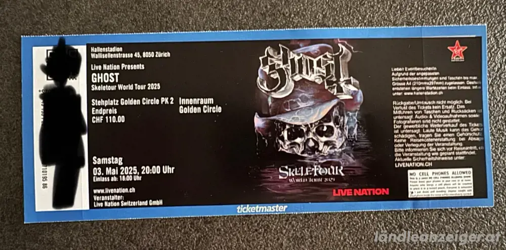 Ghost Golden Circle Ticket Zürich 3.05.25 Ghost Golden Circle Ticket Zürich 3.05.25