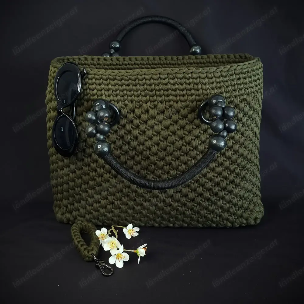 Tasche (gehäkelt) - olivgrün - 40x12x30cm - NEU Tasche (gehäkelt) - olivgrün - 40x12x30cm - NEU