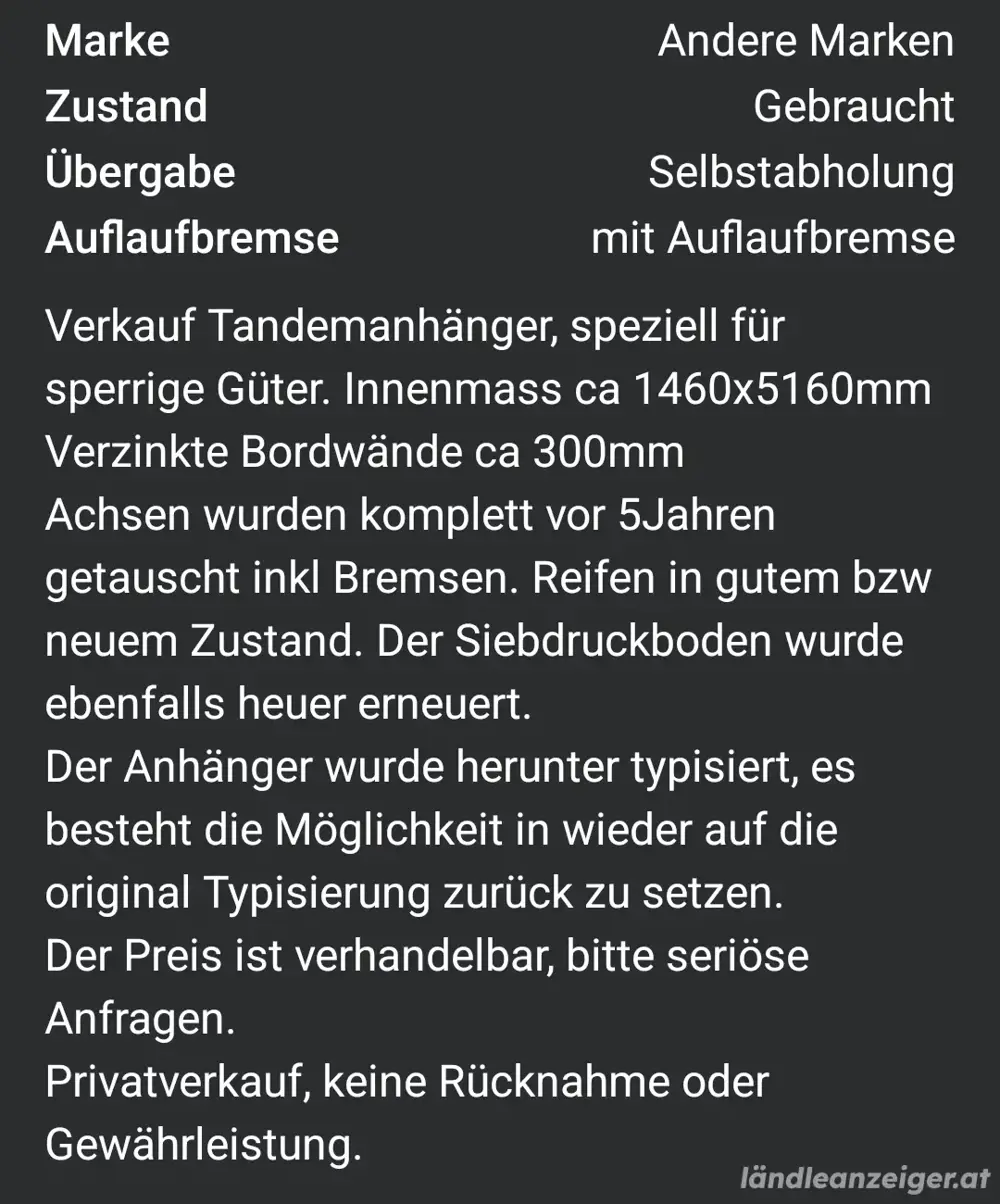 Tandemachsanhänger Tandemachsanhänger