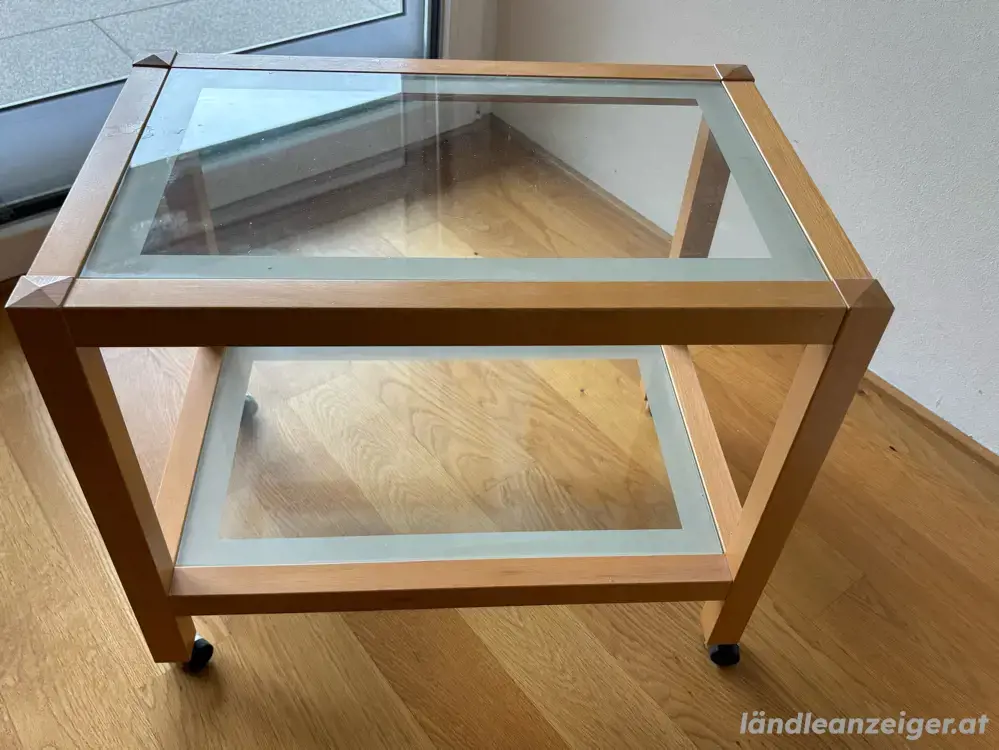 Kleines rollbares Glastischle Buche Kleines rollbares Glastischle Buche