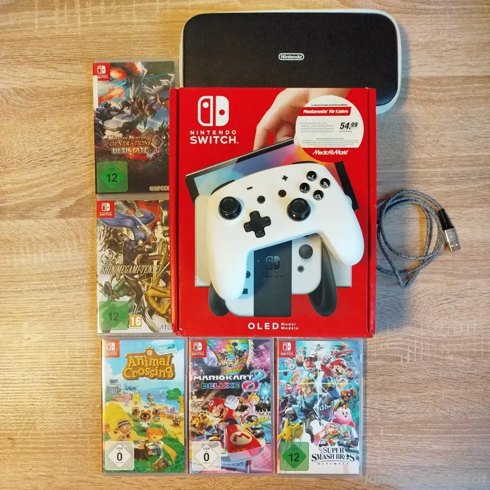 Nintendo Switch Oled model mit panzer - Scheiber in Weiß  mit 5 spiele+ Extra 64GB SDCard 