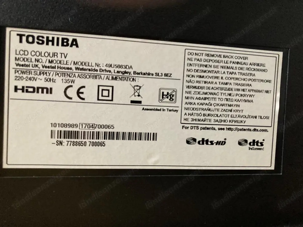 Toshiba LCD Colour TV Gerät, 49 Zoll Toshiba LCD Colour TV Gerät, 49 Zoll