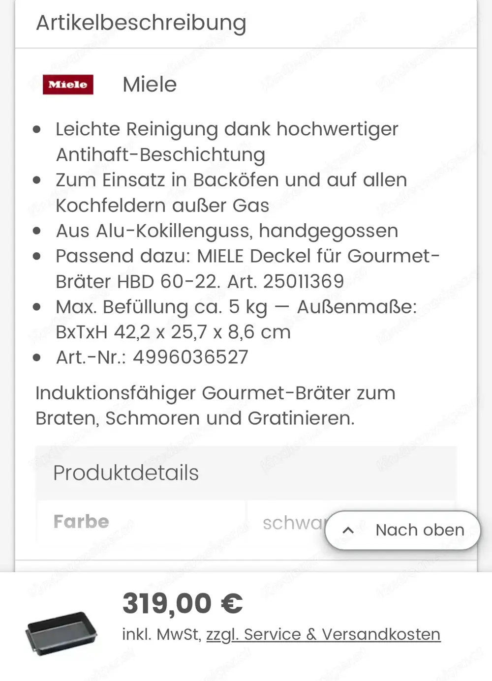 Miele Bräter Auflaufform mit Brathaube Aluguss Miele Bräter Auflaufform mit Brathaube Aluguss