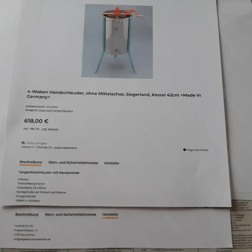 Honigschleuder und Schleuderzubehör