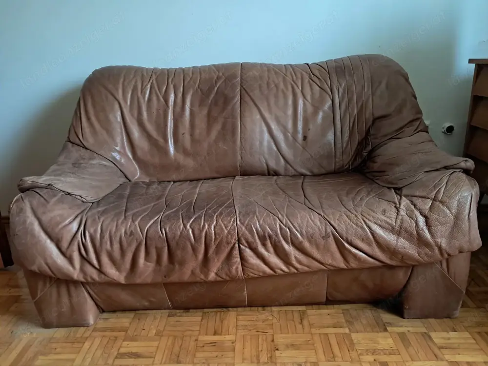 Ledercouch- Garnitur in Braun