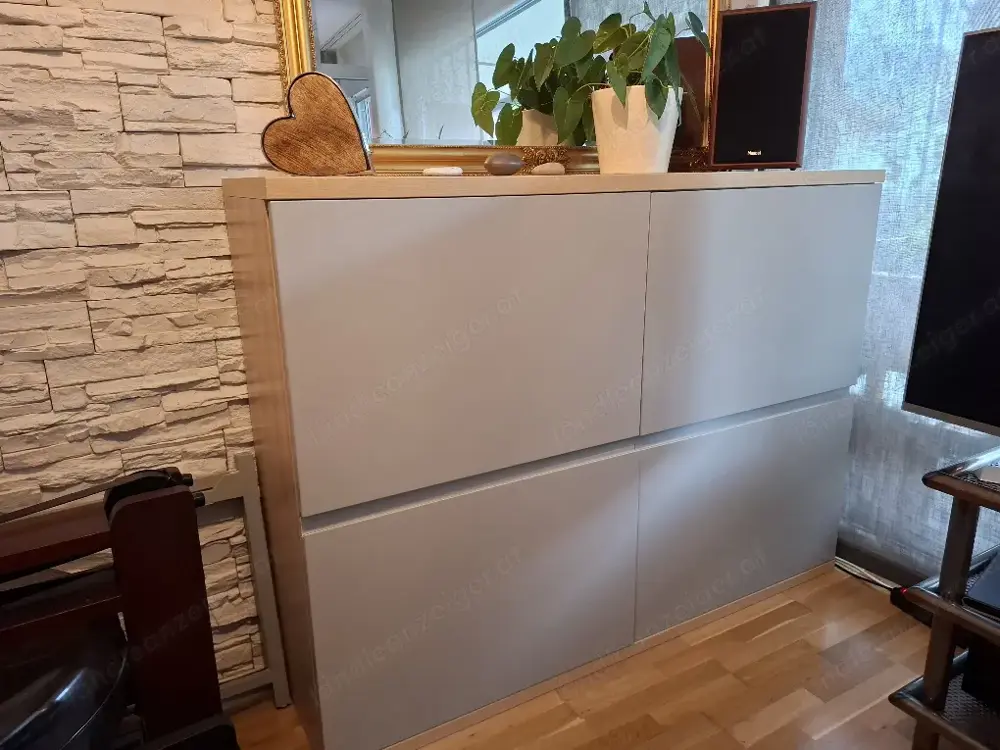 Highboard Schrank, 4 Türen Grau Holz Highboard Schrank, 4 Türen Grau Holz