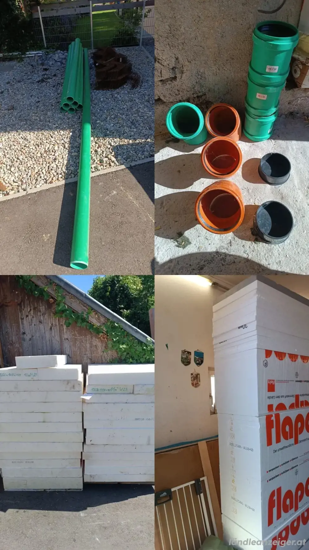 Diverse Bau Materialien (PP Rohre, EPS Dämmung, Distanzstreifen)