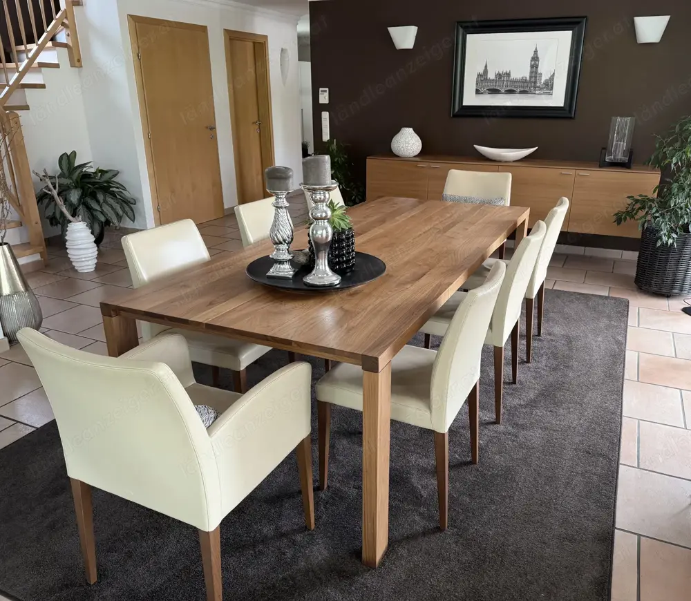 Design Essgruppe Tisch Eiche massiv 240cm x 105cm und 8 Echtleder Essstühle, neuwertig Design Essgruppe Tisch Eiche massiv 240cm x 105cm und 8 Echtleder Essstühle, neuwertig