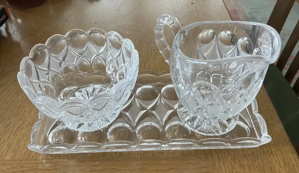 Kristallglasset Milch Zucker mit Platte Vintage Kristallglasset Milch Zucker mit Platte Vintage