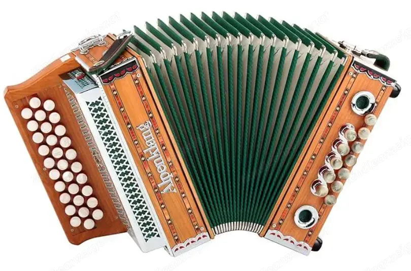 Neue Steirische Alpenklang "Mini" Massiv aus Kirschholz (B-Es-As Stimmung, 31 Knopftasten, 11 Bässe