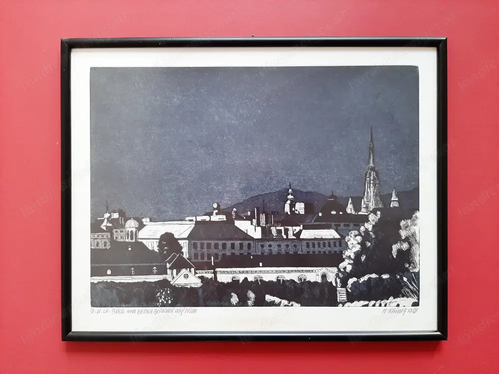 Walter Khüny (1926 - 1997), Radierung Blick vom Oberen Belvedere auf Wien Walter Khüny (1926 - 1997), Radierung Blick vom Oberen Belvedere auf Wien