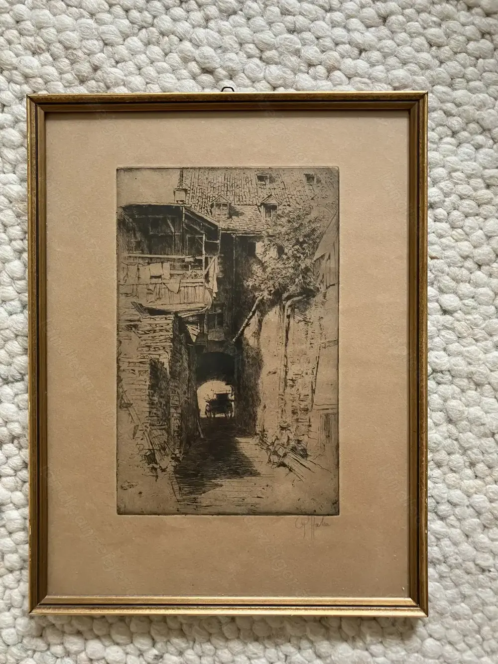 Originalradierung Peter Hahn, signiert, Dorfansicht ca. 1920 mit Rahmen Originalradierung Peter Hahn, signiert, Dorfansicht ca. 1920 mit Rahmen