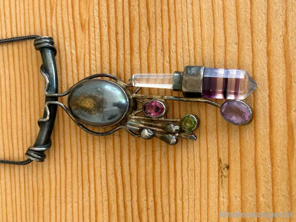 Antike Jugenstil Halskette 925er Silber mit Edelsteinen
