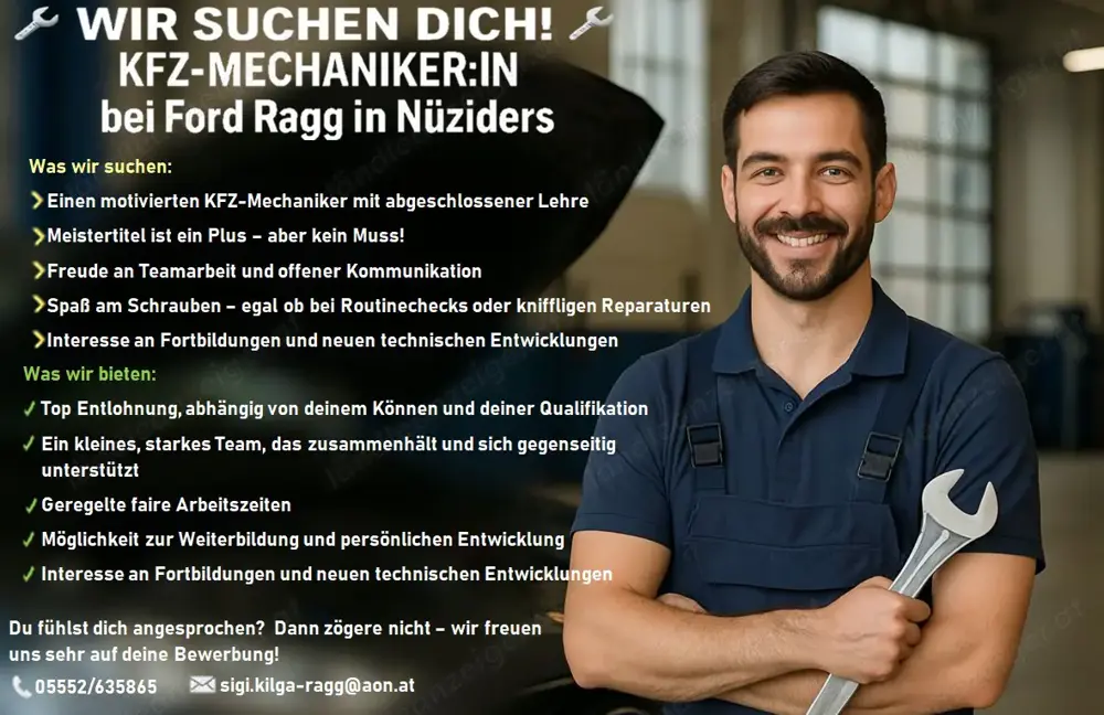 KFZ Mechnaiker bei Ford Ragg in Nüziders   Vollzeit 