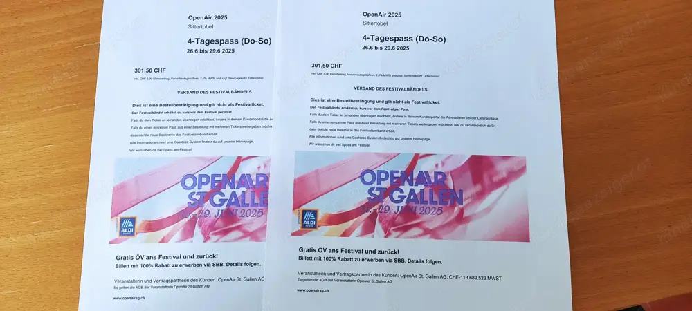 OpenAir St.Gallen 4Tages Festival Pässe 2 STK. OpenAir St.Gallen 4Tages Festival Pässe 2 STK.