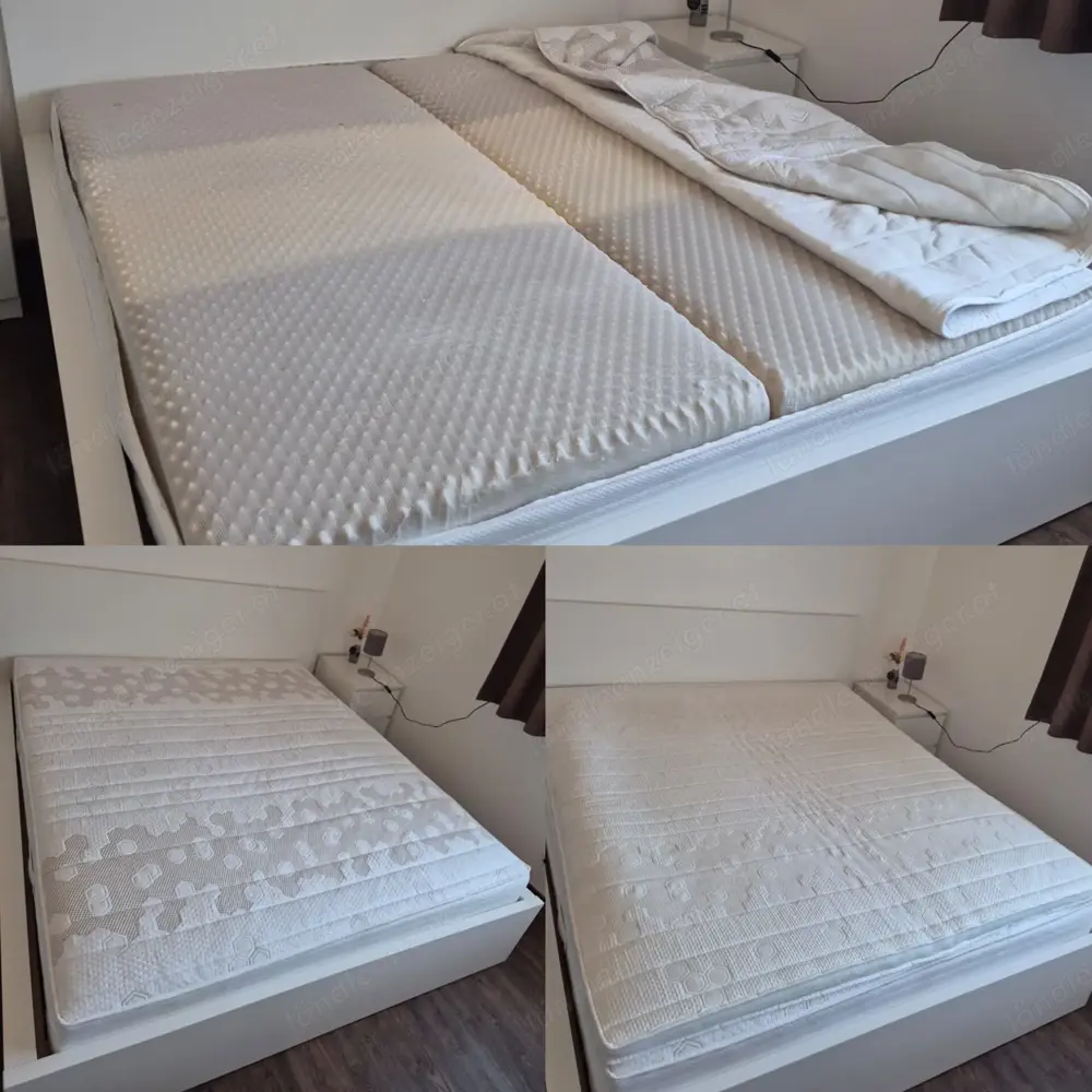Doppelbett mit Matratzen, Lattenrost und Nachtkästchen