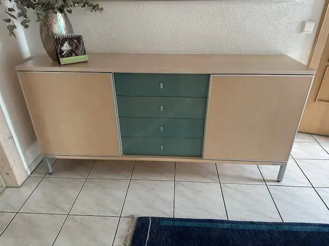 Sideboard Ahorn natur mit hellblau türkis Schubladen Sideboard Ahorn natur mit hellblau türkis Schubladen