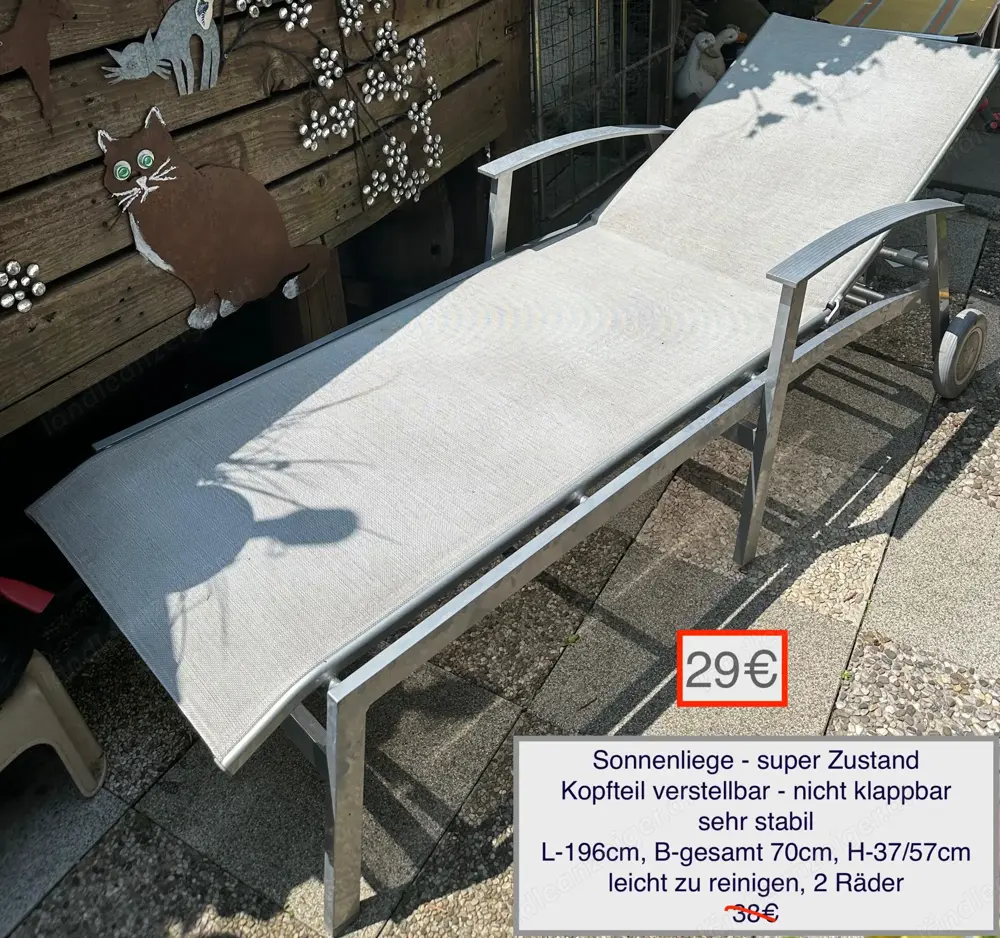 Sonnenliege Liegestuhl rostfrei, mit Räder