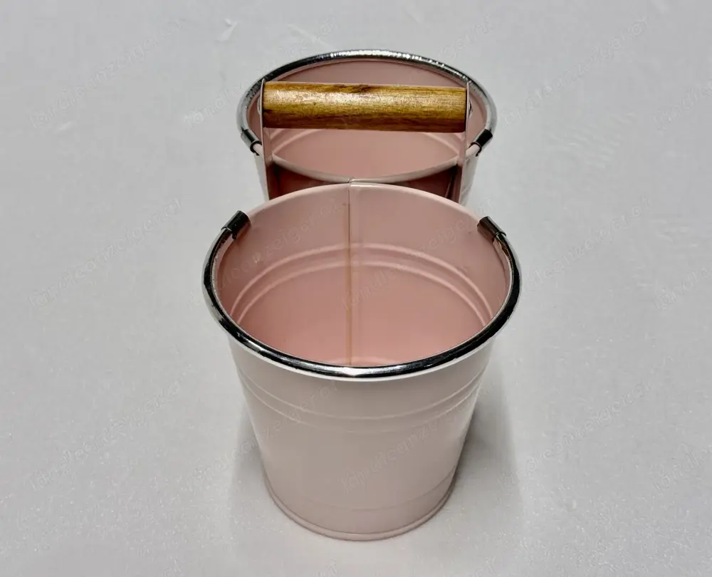 Doppelter 2er Blumentopf Pflanzkübel Pflanzschale Deko - mit Holzgriff Henkel (wie NEU)