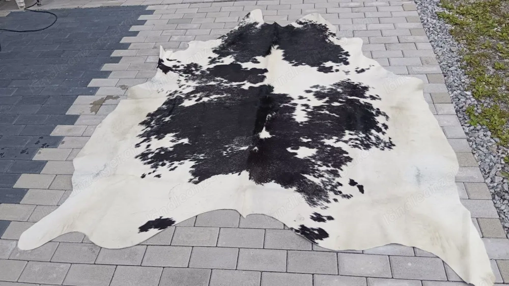 Kuh-Fell, echtes Leder, schwarz - weiß gefleckt,  für Boden,Wand, uvm.