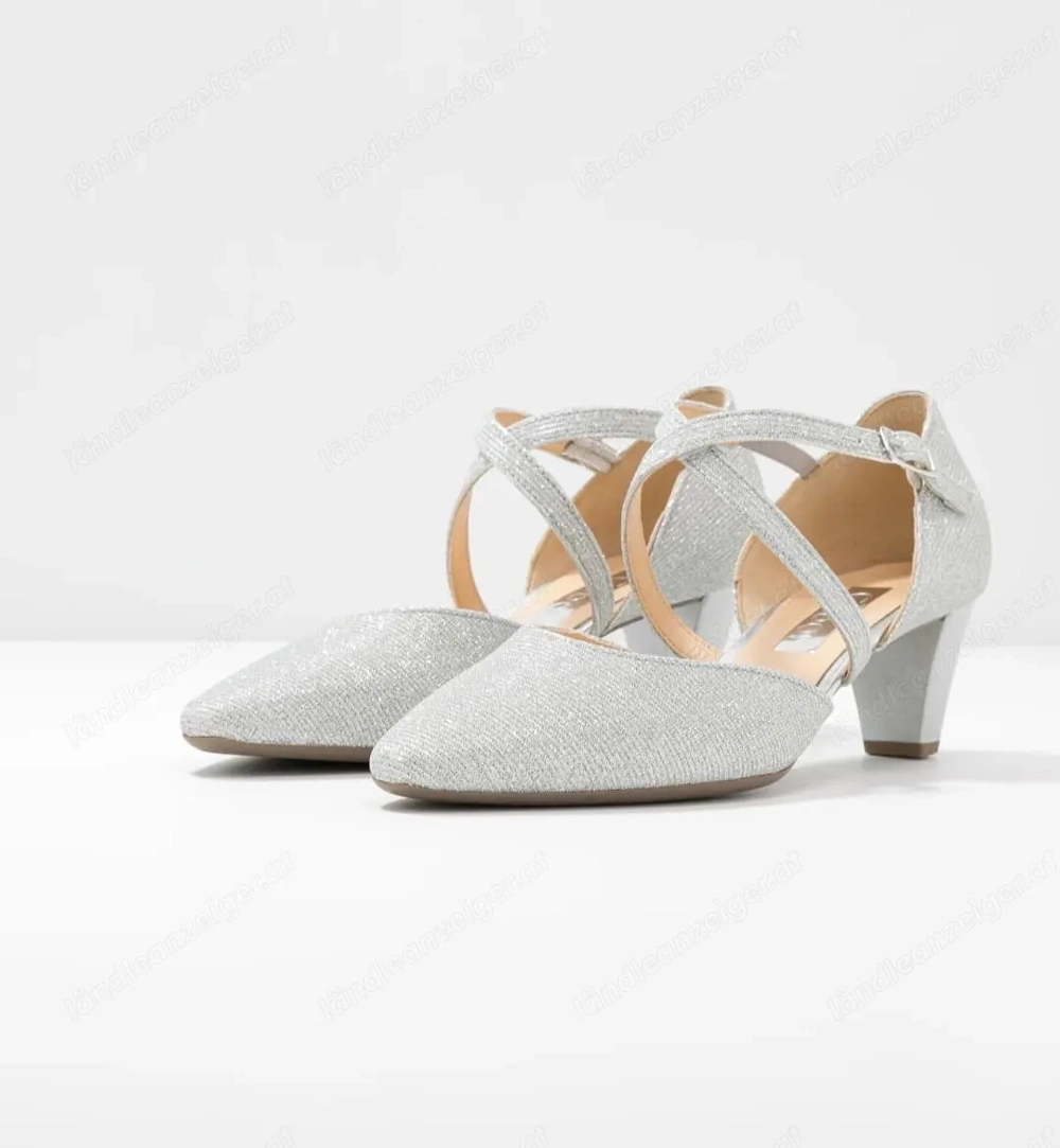 Schuhe, Gabor Pumps silver glitzernd, Gr. 40,5